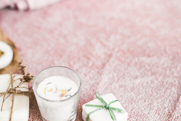 spa still life with towel and candle aroma