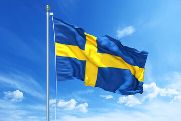 Sweden flag waving on a high quality blue cloudy sky, 3d illustration