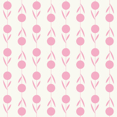 Scandinavian simple botanical seamless pattern. Pastel pink.