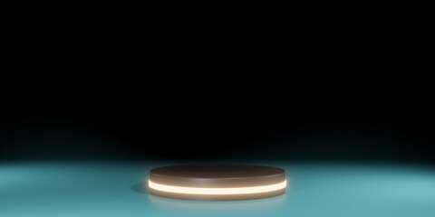 Glowing product presentation pedestal, podium or stage. 3D rendering empty mock up platform illustration.