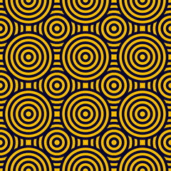 Intersecting geometry circles seamless endless repeat pattern. Orange, blue color. Fabric designs, backdrop and wallpapers.