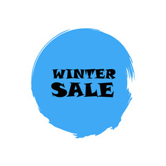 Winter sale sign over art blue brush acrylic stroke paint abstract texture background vector illustration. Acrylic paint brush stroke. Grunge ink brush stroke. Sale layout design for shop and banner.