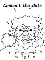 Connect the dots game with Santa Claus stock vector illustration. Smiling Santa with hat dot-to-dot puzzle for children.  Simple vertical printable worksheet. Winter holidays activity page for kids