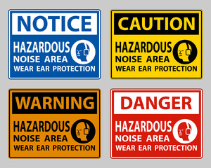Hazardous Noise Area Wear Ear Protection on white background