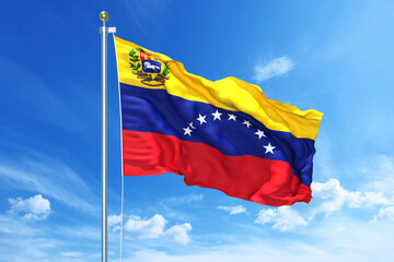 Venezuela flag waving on a high quality blue cloudy sky, 3d illustration