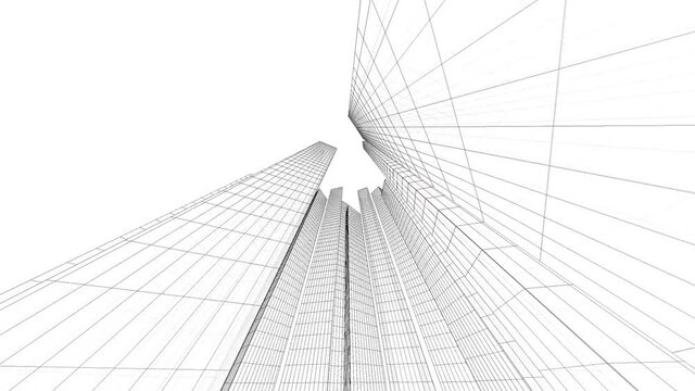 Architecture building construction. Linear 3D view. Concept sketch background.