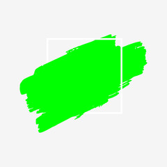 Art abstract green brush paint texture design acrylic stroke over white square frame vector illustration. Logo brush painted watercolor background. Perfect For Logo, Sale banner, Icon, headline.