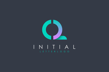 Abstract Initial Letter C and Q Linked Logo. Blue Purple Circle Shape Origami Style isolated on Dark Blue Background. Usable for Business and Branding Logos. Flat Vector Logo Design Template Element.