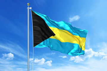 Bahamas flag waving on a high quality blue cloudy sky, 3d illustration