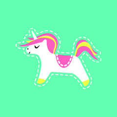 Unicorn on green background, print on postcard, bag, backpack, t-shirt, clothing, hoodie, stationery, illustration web, sticker.