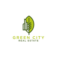 Abstract green city building logo design concept. Symbol icon of residential, apartment and city landscape.Symbol icon of residential, apartment and city landscape. - Vector