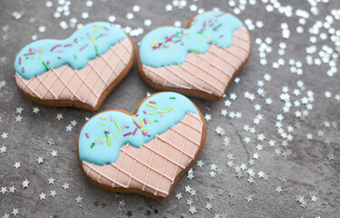 Valentine's day cookies background, top view 