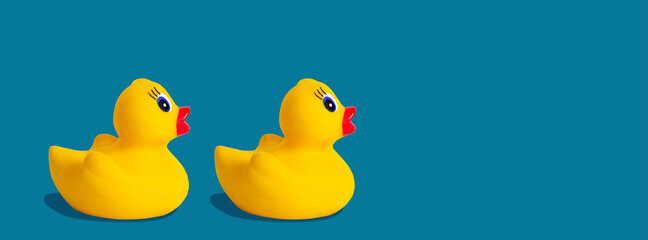 Yellow rubber ducks on a blue background.