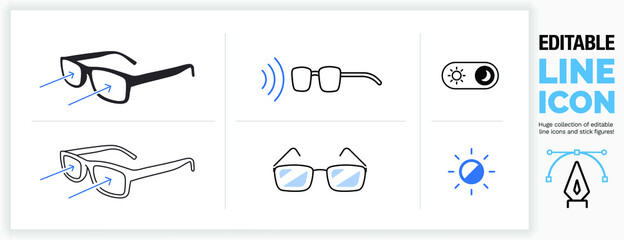 Editable line icon of blue light filter glasses