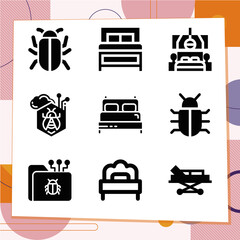 Simple set of 9 icons related to bugs