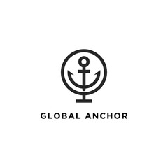 anchor vector and combination of planetary logos. Sea and world symbols or icons. Unique naval and globe logo design template, vector logo for corporate identity. - Vector