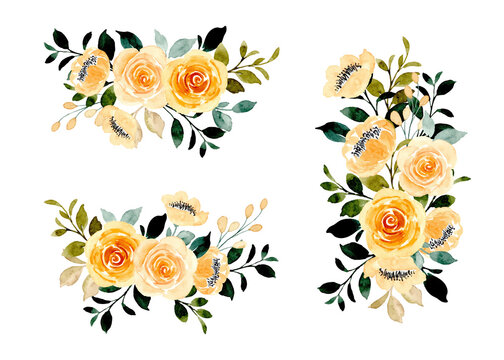 Yellow Floral Bouquet Collection With Watercolor