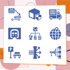 Simple set of 9 icons related to diffusion