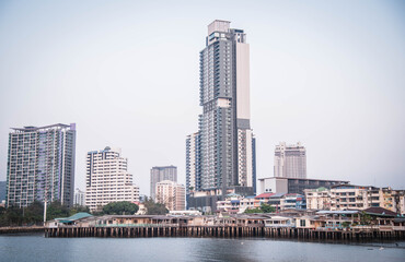 Fototapeta na wymiar Tall buildings by the sea in Sriracha District, Thailand