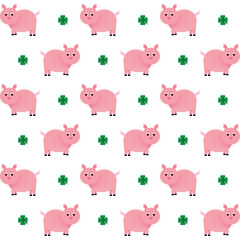 background of pink pig and green clover symbols for luck