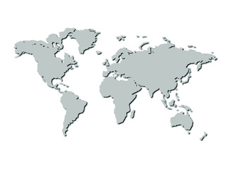 Fototapeta na wymiar Vector 3D World Map, Gray Monochrome Illustration, Background Template. 