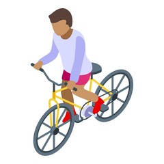 Afro american kid cycling icon. Isometric of afro american kid cycling vector icon for web design isolated on white background