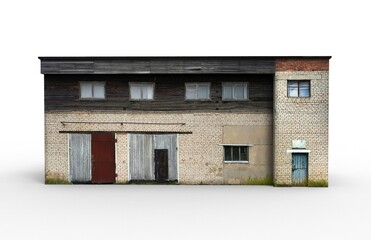 Old building render on a white background. 3D rendering