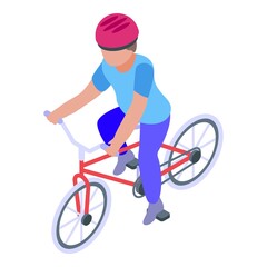 Funny kid cycling icon. Isometric of funny kid cycling vector icon for web design isolated on white background