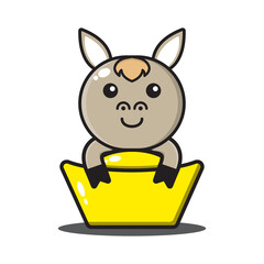 cute horse chinese zodiac hugging gold