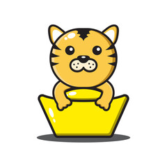 cute tiger chinese zodiac hugging gold