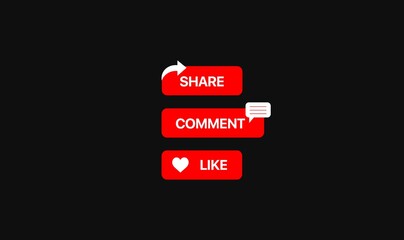 Youtube Red social media elements. Like button. Share button. Comment button. Vector illustration