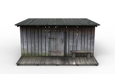 Old building render on a white background. 3D rendering