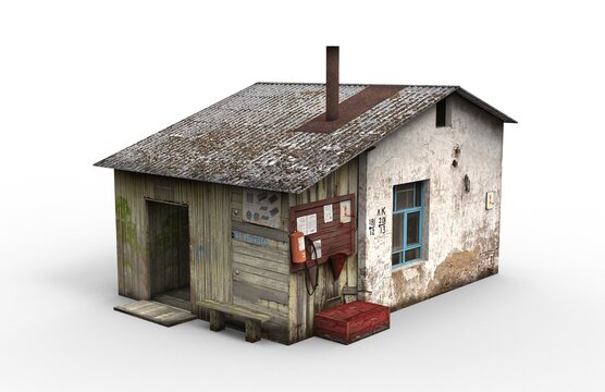 Old building render on a white background. 3D rendering - Powered by Adobe