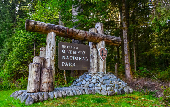 Washington, USA - April 30, 2018: - Olympic National Park Information Sign, Washington State