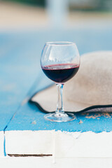 glass of wine on the beach