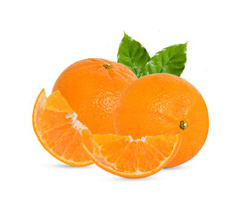 Fresh orange with leaves isolated on white background