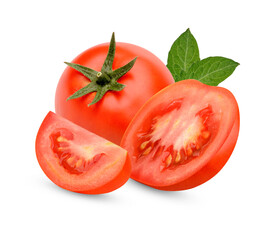 Fresh tomatoes with leaves isolsted on white background