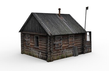 Old building render on a white background. 3D rendering