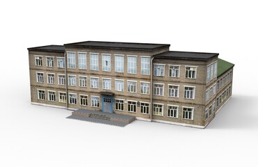 Old building render on a white background. 3D rendering