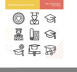 Simple set of commencement related lineal icons.