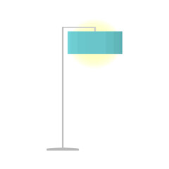 Green floor lamp for the living room on a curved steel stand. A modern lamp for a bedroom, living room or work desk. Flat vector illustration