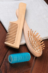 Wooden combs close up