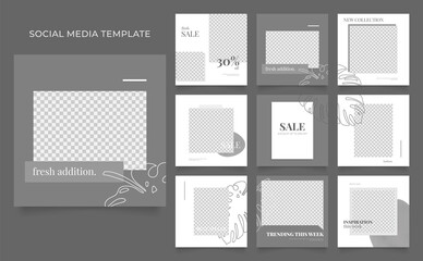 Fototapeta na wymiar social media template banner fashion sale promotion. fully editable instagram and facebook square post frame puzzle organic sale poster. black grey white color vector background