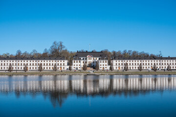 Karlsbergs castle in Stockholm with reflections in the water