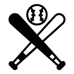 Sports League Logo Vector Glyph Icon Design, Base ball Symbol on white background, bat and ball game Sign, Sports equipment Stock, Cross Bat with Ball Concept,