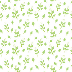 Seamless pattern of green leaves on a white background