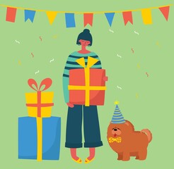 Party background. Happy group of people jumping on a bright background. The concept of friendship, healthy lifestyle, success. Vector illustration