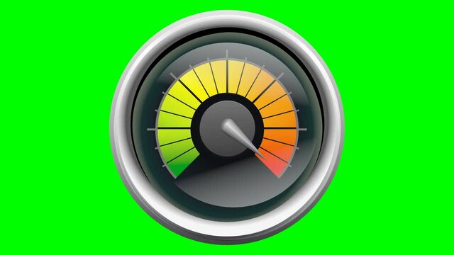 Animation of a gauge with the needle moving in the red zone with green background for transparency