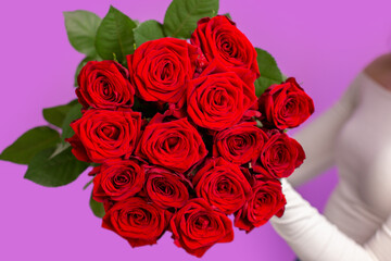 Red roses in a huge beautiful bouquet