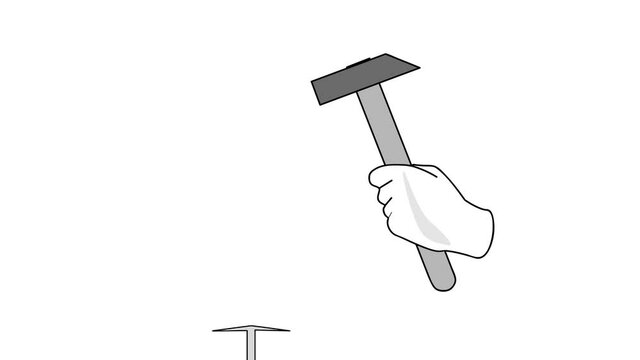 Hammer a nail. Repair tool. Repair tool. Joinery, builder or carpenter instruments vector illustration. Working process video illustration